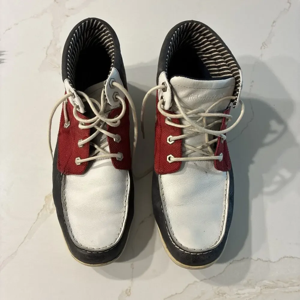 Timberland Newmarket Mens Red White Blue Chukka Boots 28569 Size US 10.5 M